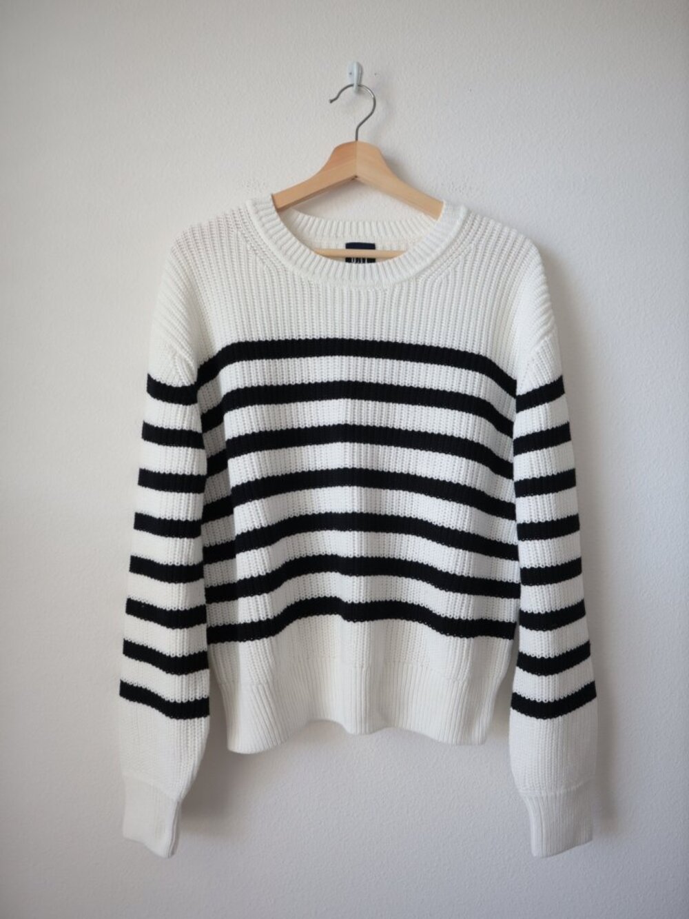 GAP Black and White Striped Cotton Sweater | L